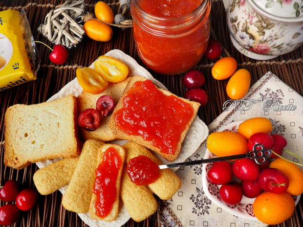 Marmellata di mandarini cinesi Kumquat e ciliegie
